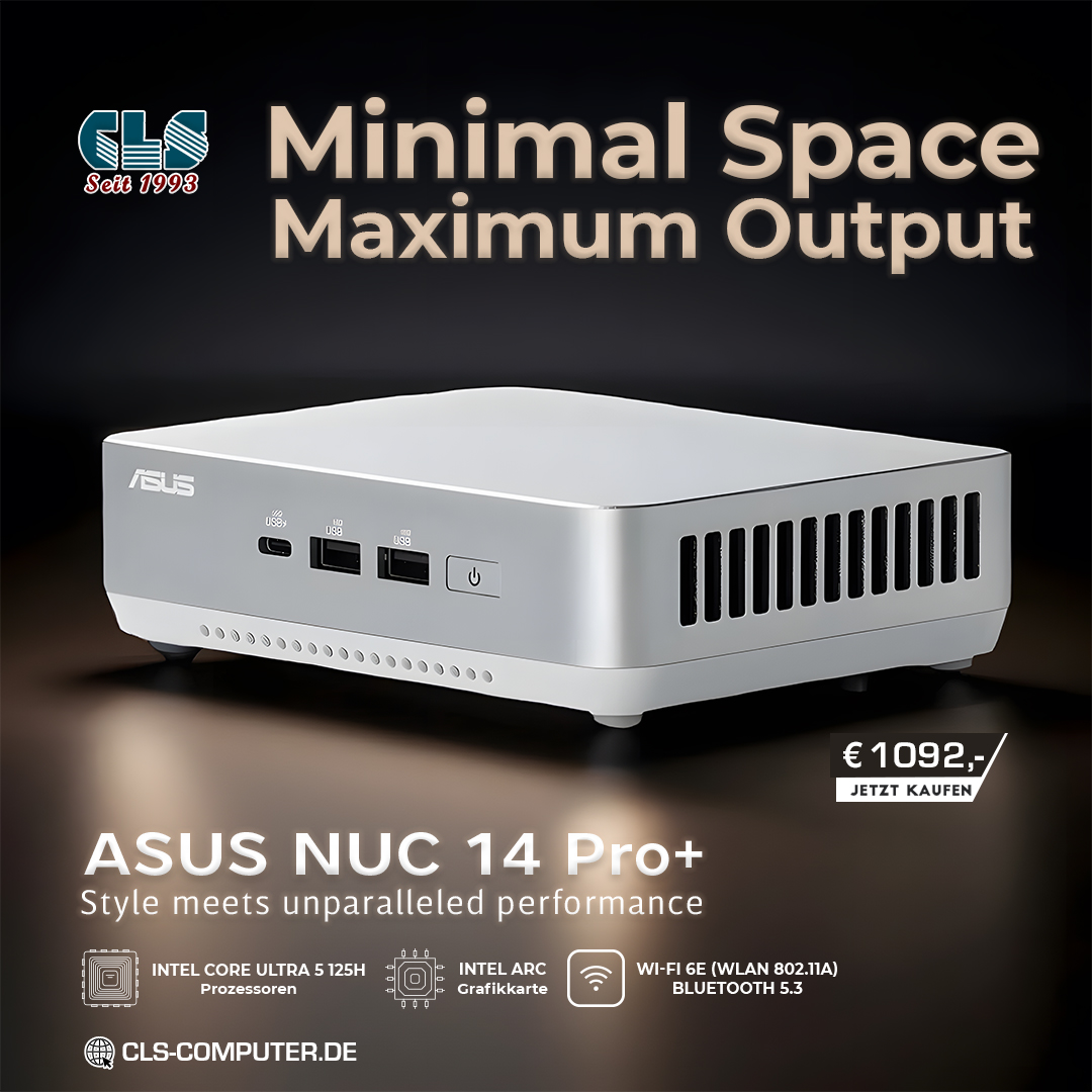 cls_computer's tweet image. 🔊 Erlebe Computerleistung in Vollendung mit unserem ASUS Mini-PC, ausgestattet mit Intel Core Ultra 5 und Intel Arc-Grafik.
🛒 Jetzt bestellen und deine digitale Welt auf ein neues Level heben: cls-computer.de/mini-pc-intel-…

#asusNUC14Pro #CompactComputing #TechTrend #minipc #asus