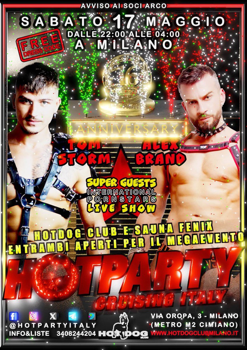 HOT DOG CLUB MILANO (@hotdogclubmilan) on Twitter photo MAR 13 LABYRINTH MASK hotdogclubmilano.it/evento/martediā¦
MER 14 C-BAR hotdogclubmilano.it/evento/mercoleā¦
GIO 15 N@K&D & UNDERWEAR hotdogclubmilano.it/evento/giovediā¦
VEN 16 C-BAR hotdogclubmilano.it/evento/venerdiā¦
SAB 17 HOTPARTY hotdogclubmilano.it/evento/hotpartā¦
#HotDogClubMilano #Gaymilano #Gaybar #Gaylife #Gays #GayMen #GayDaddy MAR 13 LABYRINTH MASK hotdogclubmilano.it/evento/martediā¦
MER 14 C-BAR hotdogclubmilano.it/evento/mercoleā¦
GIO 15 N@K&D & UNDERWEAR hotdogclubmilano.it/evento/giovediā¦
VEN 16 C-BAR hotdogclubmilano.it/evento/venerdiā¦
SAB 17 HOTPARTY hotdogclubmilano.it/evento/hotpartā¦
#HotDogClubMilano #Gaymilano #Gaybar #Gaylife #Gays #GayMen #GayDaddy