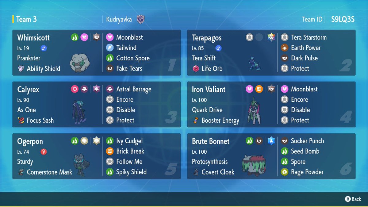 使用構築
初手2体で残数取って後発バドブジンで完封
トリル系とロンゲがキツかったのでメタを仕込んだけど、壁貼れるターンに電磁波打たれてひっくり返った
多分12-8？