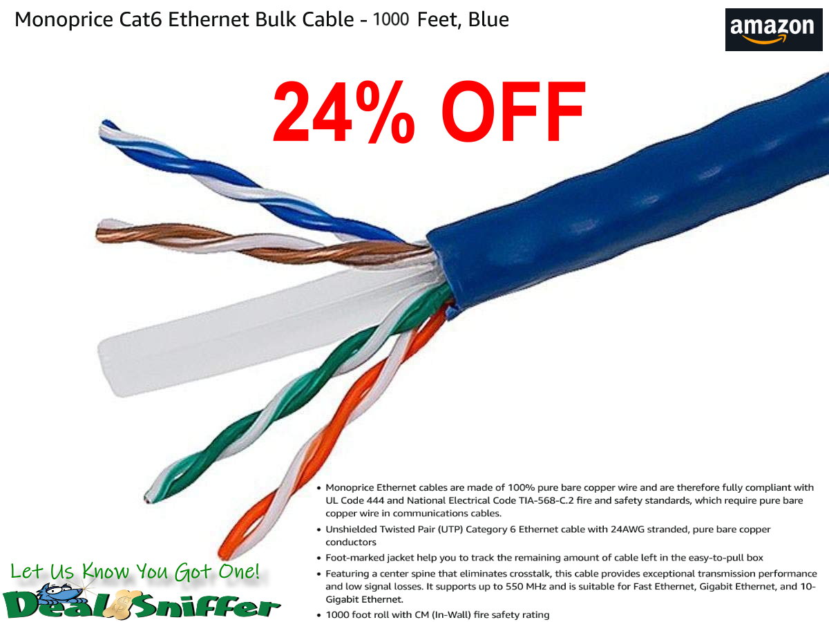 dealsniffer's tweet image. 👍 24% OFF Monoprice Cat6 Ethernet Bulk Cable - 1000 Feet, Blue 💻
amzn.to/3YDzb93 🔗
#ethernet #CAT6 #ethernetcable #homenetwork