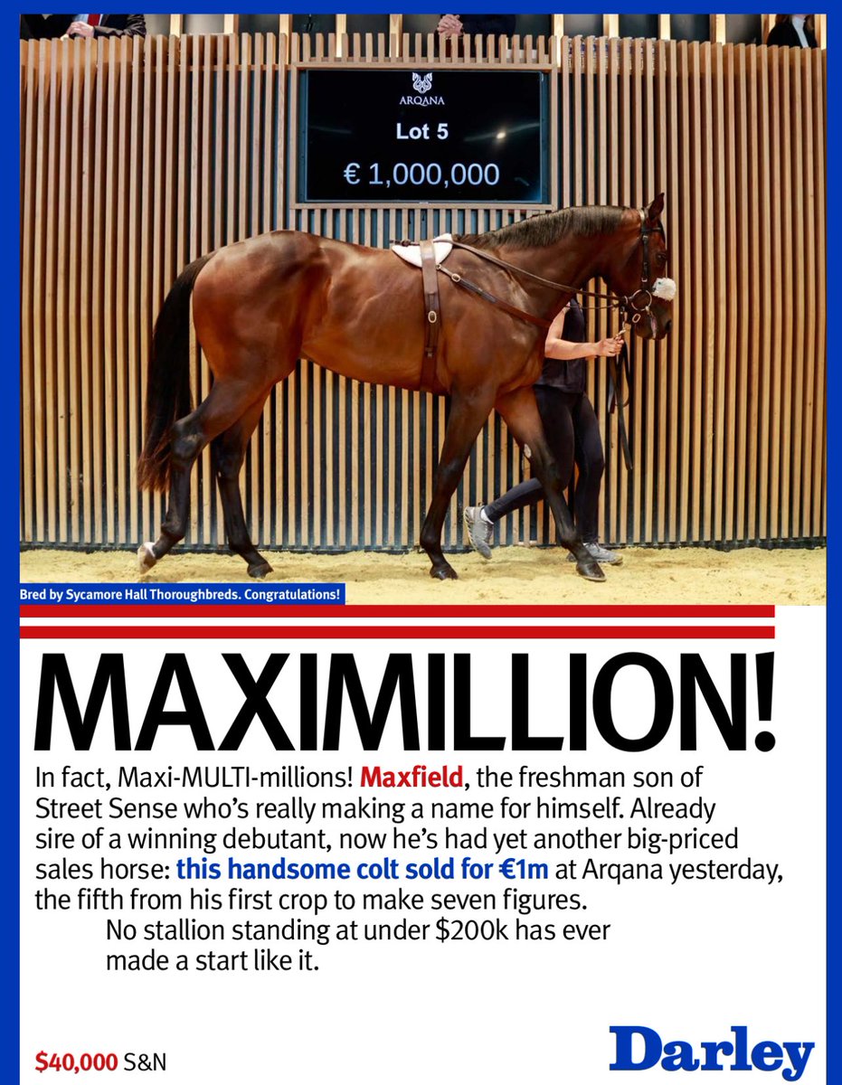 Maximillion‼️

This handsome colt, by <a href="/DarleyAmerica/">Darley in America</a>’s Maxfield, sold for €1m at <a href="/InfoArqana/">ARQANA</a>.