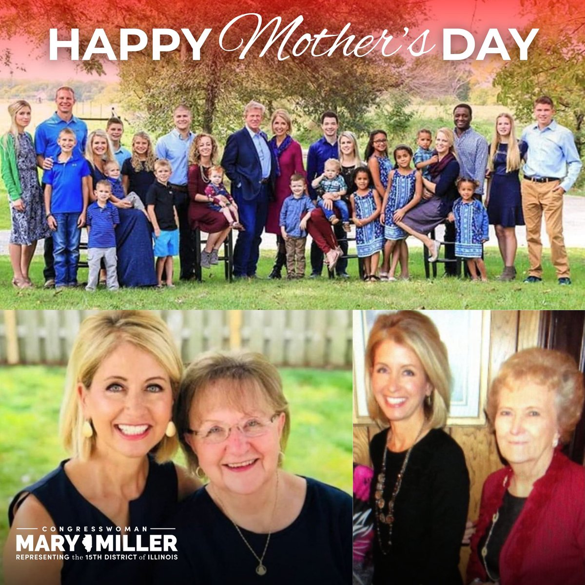 Rep. Mary Miller (@repmarymiller) on Twitter photo Happy Mother's Day! I'm truly blessed by the godly mothers in my life, including my mom and mother-in-law. Being a mom and grandma comes with challenges, but it's the most rewarding gift. Wishing all moms a joyful and blessed day! 💐 Happy Mother's Day! I'm truly blessed by the godly mothers in my life, including my mom and mother-in-law. Being a mom and grandma comes with challenges, but it's the most rewarding gift. Wishing all moms a joyful and blessed day! 💐