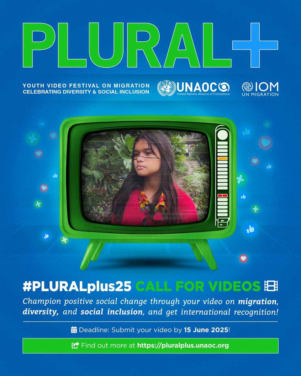 UN Youth Office (@unyouthaffairs) on Twitter photo 🤔 Do you have a story about #migration, #solidarity or social #inclusion?
If you are:
✅< 25 yo
✅ interested in filmmaking
✅ keen to make a difference in the world
👉 #PLURALplus25 is your platform!
🔗 Submit your video by 15 June: pluralplus.unaoc.org
<a href="/UNAOC/">UNAOC - United Nations Alliance of Civilizations</a> <a href="/IOMatUN/">IOM Office UN (NY)</a> 🤔 Do you have a story about #migration, #solidarity or social #inclusion?
If you are:
✅< 25 yo
✅ interested in filmmaking
✅ keen to make a difference in the world
👉 #PLURALplus25 is your platform!
🔗 Submit your video by 15 June: pluralplus.unaoc.org
<a href="/UNAOC/">UNAOC - United Nations Alliance of Civilizations</a> <a href="/IOMatUN/">IOM Office UN (NY)</a>