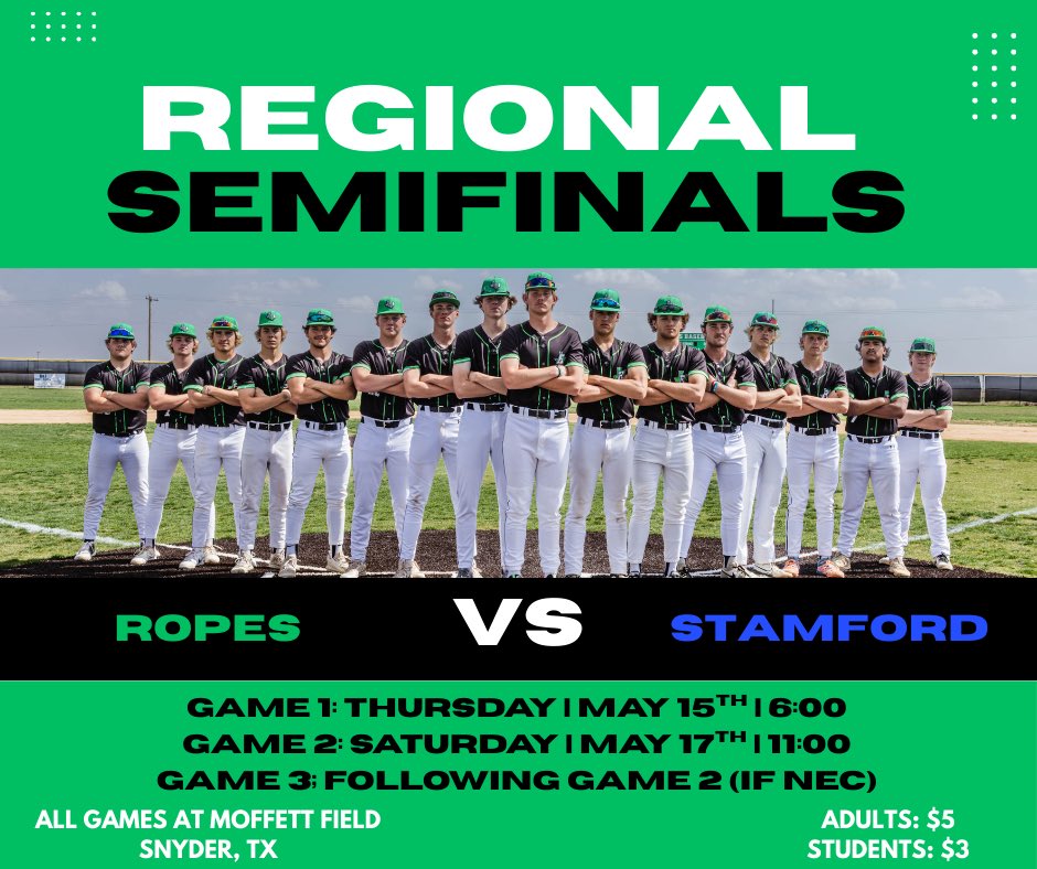 Ropes Baseball (@ropesbaseball) on Twitter photo 🚨Regional Semis🚨
Let’s get it! 🦅⚾️
<a href="/2ATxHSBaseball/">2ATxHSBaseball</a> <a href="/pchristy11/">Pete Christy</a> <a href="/LubbockAJ__HS/">Lubbock Avalanche-Journal HS Sports</a> <a href="/RopesEagles/">Ropes ISD</a> 🚨Regional Semis🚨
Let’s get it! 🦅⚾️
<a href="/2ATxHSBaseball/">2ATxHSBaseball</a> <a href="/pchristy11/">Pete Christy</a> <a href="/LubbockAJ__HS/">Lubbock Avalanche-Journal HS Sports</a> <a href="/RopesEagles/">Ropes ISD</a>