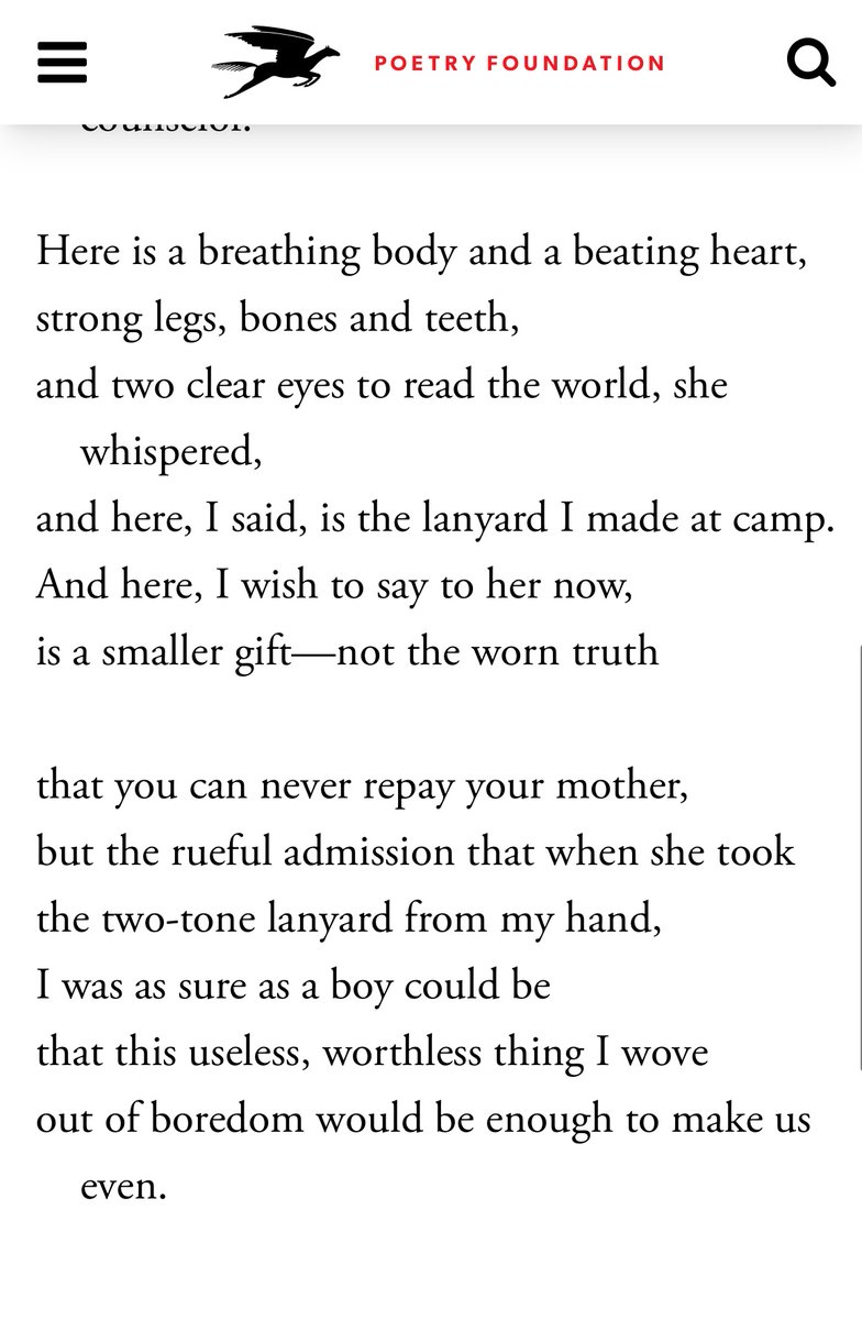 On Mother’s Day, reflecting on the poem The Lanyard by the great Billy Collins. 

poetryfoundation.org/poems/50975/th…