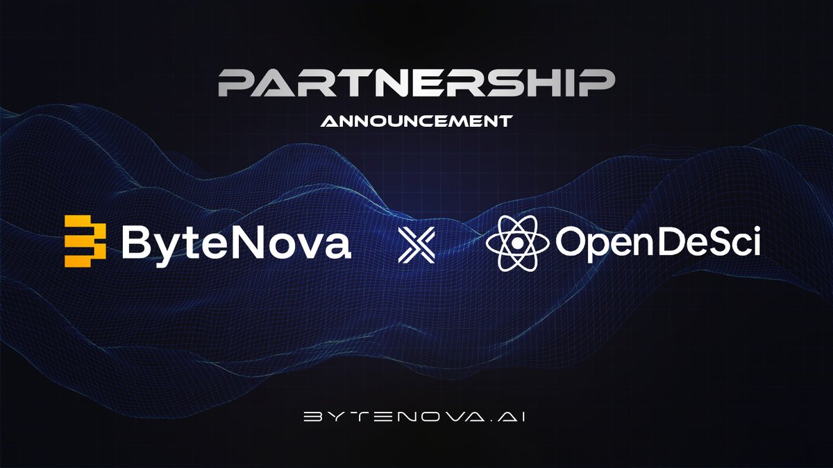 ByteNova (@bytenovaai) on Twitter photo Here to announce our partnership with OpenDeSci🧑🔬
<a href="/opendesciorg/">OpenDeSci.org</a> is building the decentralized stack for science—combining blockchain, AI, and Web3 tools to make research faster, fairer, and more accessible.
This strategy partnership will allow us to build meaningful, Here to announce our partnership with OpenDeSci🧑🔬
<a href="/opendesciorg/">OpenDeSci.org</a> is building the decentralized stack for science—combining blockchain, AI, and Web3 tools to make research faster, fairer, and more accessible.
This strategy partnership will allow us to build meaningful,