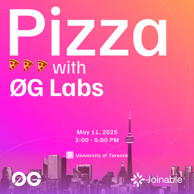 🍕 <a href="/consensus2025/">Consensus 2025</a> crowd — Swing by for a slice and sharp insights at the University of Toronto.

Join us for pizza, Web3, and a decentralized AI chat with the CEO of <a href="/0G_labs/">0G Labs (Ø,G) - AI L1</a>, <a href="/michaelh_0g/">Michael Heinrich -- We are (Ø,G)</a> &amp; the Co-Founder of <a href="/joinableai/">Joinable</a>, <a href="/tesshau1/">Tess Hau</a>!

📅: May 11th

🔗RSVP: lu.ma/2rcl6a30