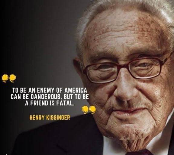 The tweet of <a href="/realDonaldTrump/">Donald J. Trump</a> proved this famous statement of Mr. Kissinger right yet again. We acknowledge &amp; salute the great work done by team of <a href="/MEAIndia/">Randhir Jaiswal</a> <a href="/adgpi/">ADG PI - INDIAN ARMY</a>  <a href="/IAF_MCC/">Indian Air Force</a> <a href="/IndiannavyMedia/">IN</a> <a href="/IndianDiplomacy/">Indian Diplomacy</a> . Hard lession for <a href="/narendramodi/">Narendra Modi</a> ji.