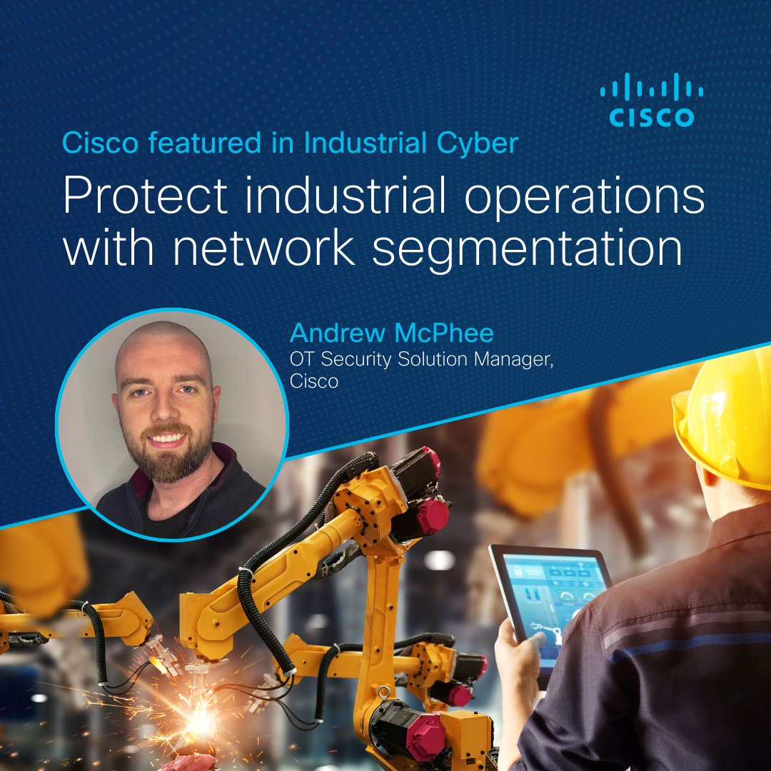 CiscoIIoT's tweet image. Industrial Cyber's recent article features Andrew McPhee, OT Security Solution Manager at Cisco, who underscores the importance of network segmentation in safeguarding industrial operations. 🌐

Read the full article: cs.co/6015NuZHX

#OTSecurity #IndustrialSecurity