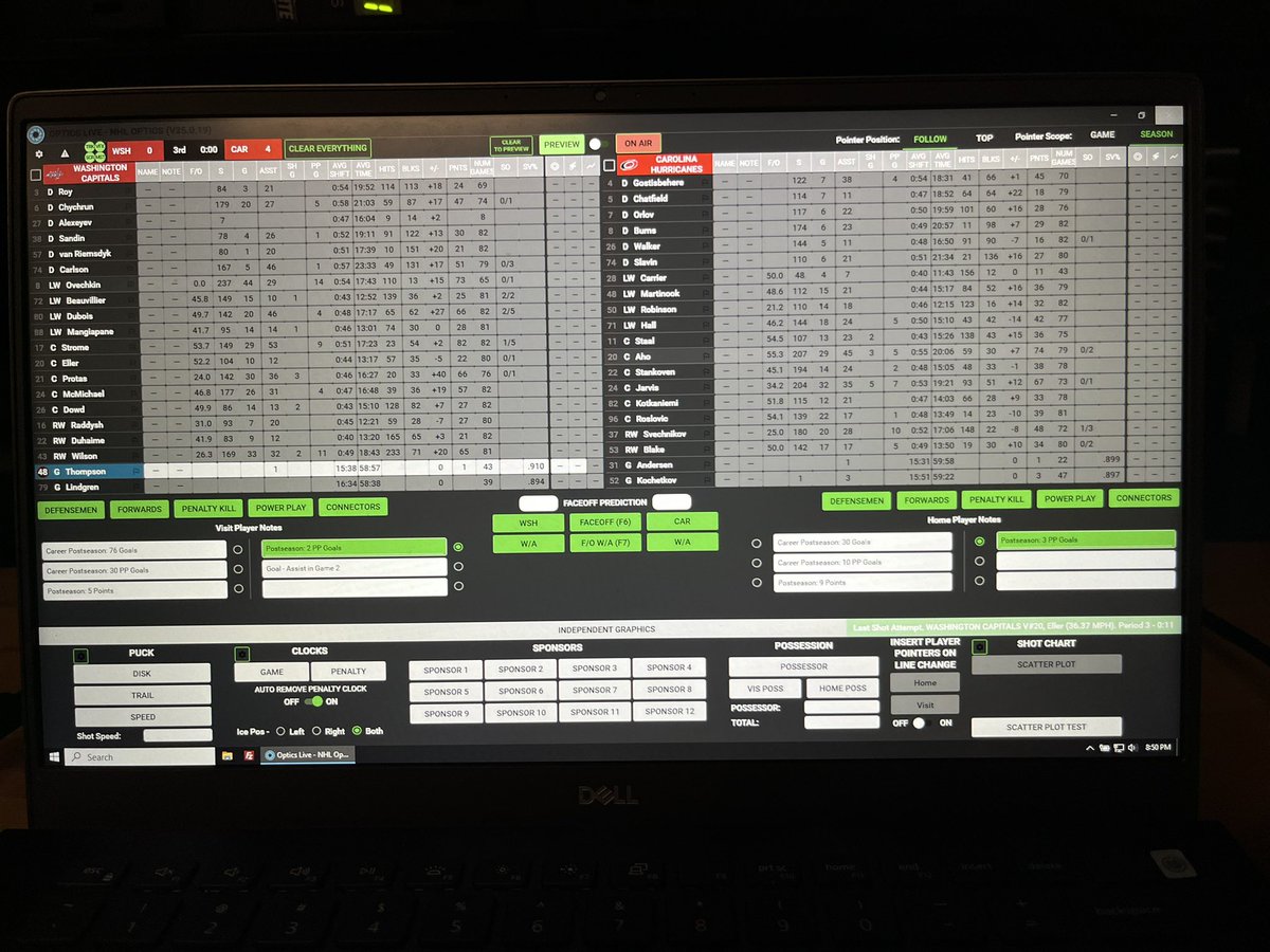 Spent last night with the NHL SMT Live crew for the WSH-CAR TNT broadcast

This talented staff make NHL TV a way better viewing experience with on-screen graphics &amp; recorded packages that offer on-the-fly metrics to support the key stories of the game

Thanks &amp; great job! 👊🏻