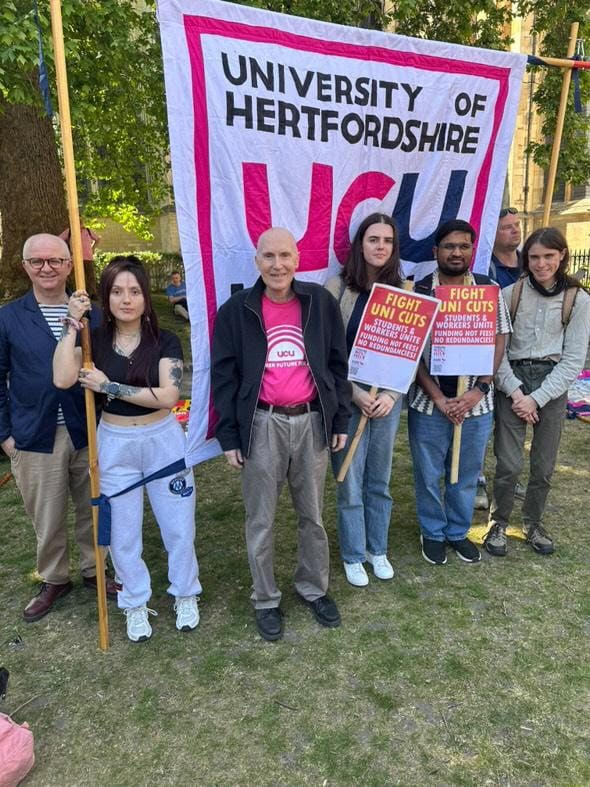 Yesterday we marched to #StopTheCuts #UCU . Here are branch committee members, colleagues and students in solidarity. Join us!