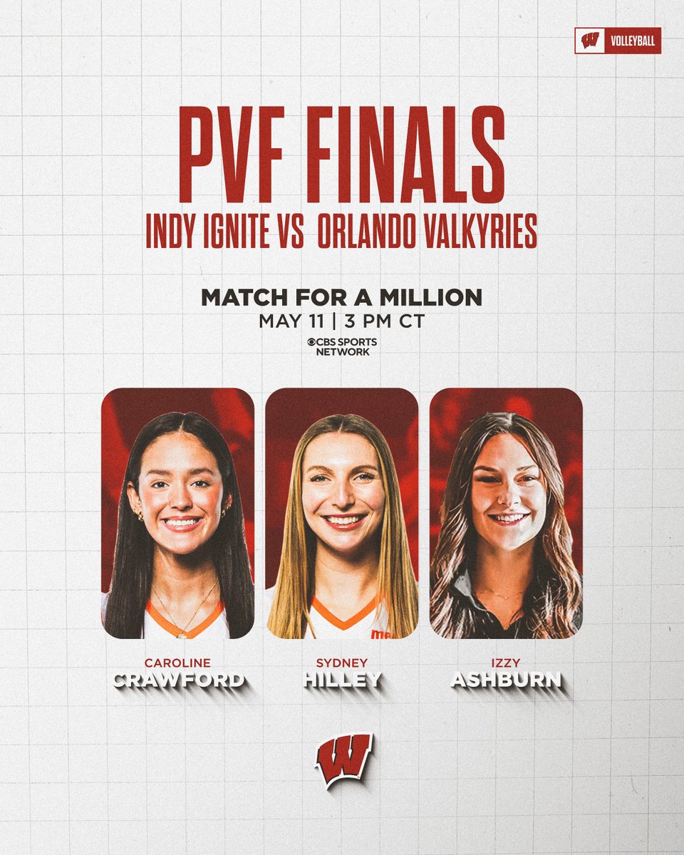 Wisconsin Volleyball (@badgervb) on Twitter photo Badgers have three in the <a href="/RealProVB/">Pro Volleyball Federation</a> Championship today!
Good luck <a href="/ccpaigee9/">CC</a>, <a href="/sydneyhilley/">sydney hilley</a>, and <a href="/izzyashburn2/">Izzy Ashburn</a>! Badgers have three in the <a href="/RealProVB/">Pro Volleyball Federation</a> Championship today!
Good luck <a href="/ccpaigee9/">CC</a>, <a href="/sydneyhilley/">sydney hilley</a>, and <a href="/izzyashburn2/">Izzy Ashburn</a>!