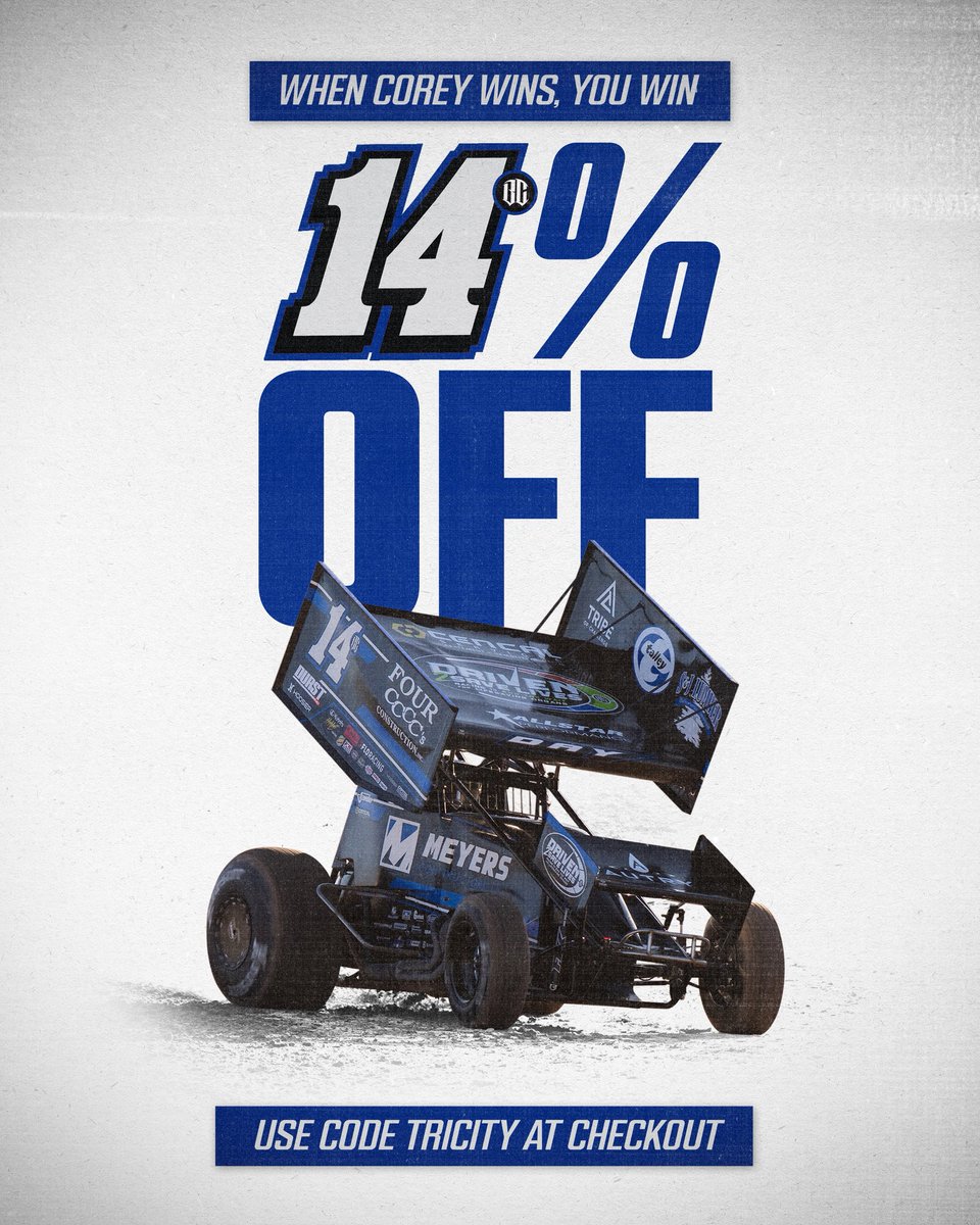 ShopCoreyDay's tweet image. When Corey wins, you win! 🏆 14% off all of SHOPCOREYDAY at checkout with code, TRICITY
