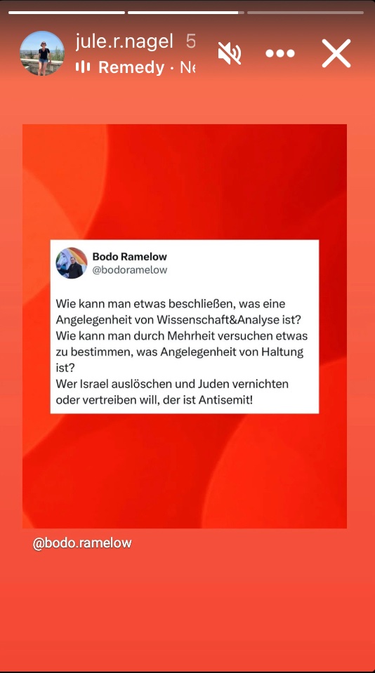 Wie kann man sich beschweren, dass man auf anti-rassistischen Demos nicht erwünscht ist, und gleichzeitig eine Antisemitismus Definition kritisieren nur weil sie Kritik an Israel nicht als Antisemitisch definiert und dann noch Bodo reposten. Sag doch mal was deine Position ist.