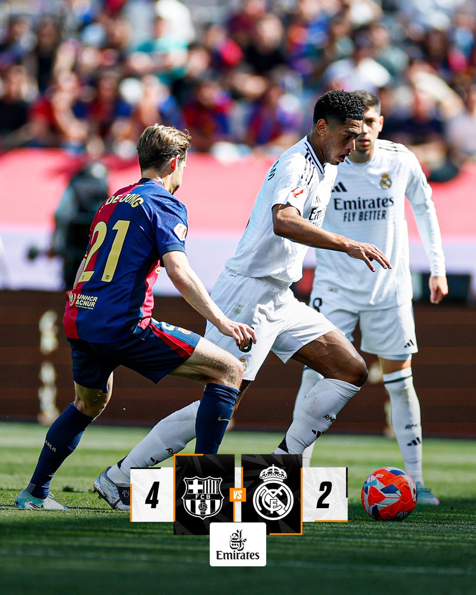 Real Madrid C.F. (@realmadrid) on Twitter photo ⏸️ @FCBarcelona_ES 4-2 @RealMadrid
⚽ 5' <a href="/KMbappe/">Kylian Mbappé</a> (p)
⚽ 14' <a href="/KMbappe/">Kylian Mbappé</a>
⚽ 19' Eric García
⚽ 32' Lamine Yamal
⚽ 34' Raphinha
⚽ 45' Raphinha
👉 @Emirates ⏸️ @FCBarcelona_ES 4-2 @RealMadrid
⚽ 5' <a href="/KMbappe/">Kylian Mbappé</a> (p)
⚽ 14' <a href="/KMbappe/">Kylian Mbappé</a>
⚽ 19' Eric García
⚽ 32' Lamine Yamal
⚽ 34' Raphinha
⚽ 45' Raphinha
👉 @Emirates