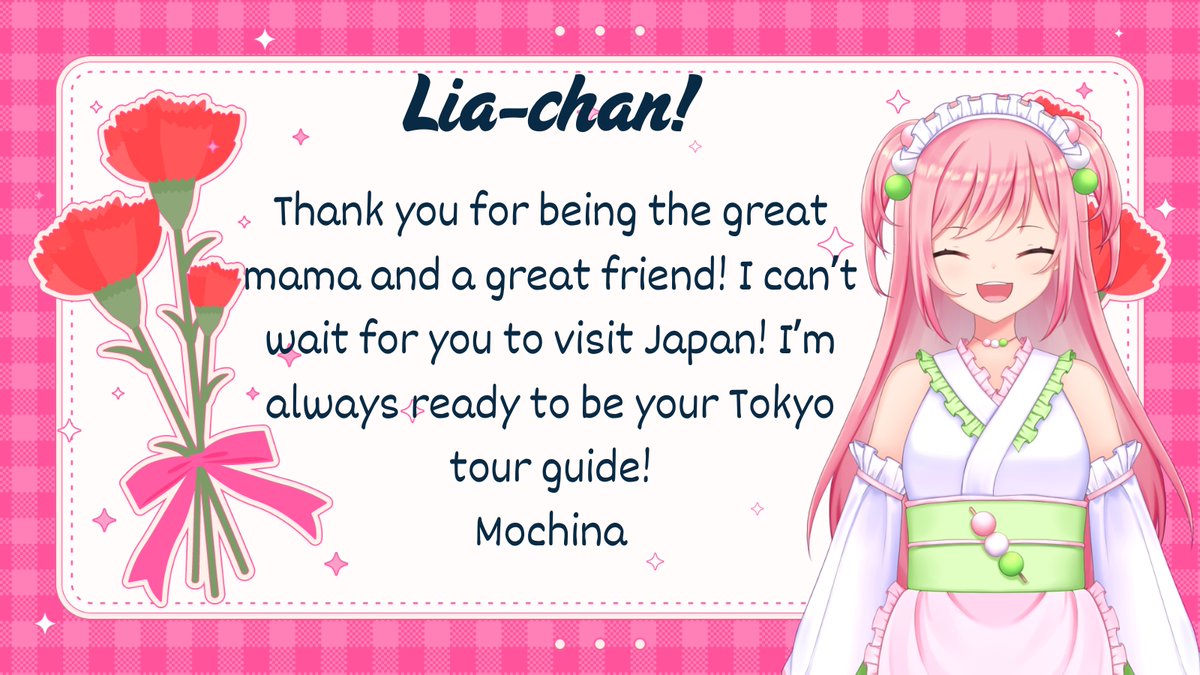 Lia-chan is my friend &amp; great mama/papa for Kimono ver. Mochina! She’s super talented, and she’s back from her hiatus! Check her Carrd for her great works!
Happy Mother's Day, Lia-chan! 
LiaちゃんはVになる前からの海外の友人で和服メイド版もちなのママ/パパです💖活動再開おめでとう👏