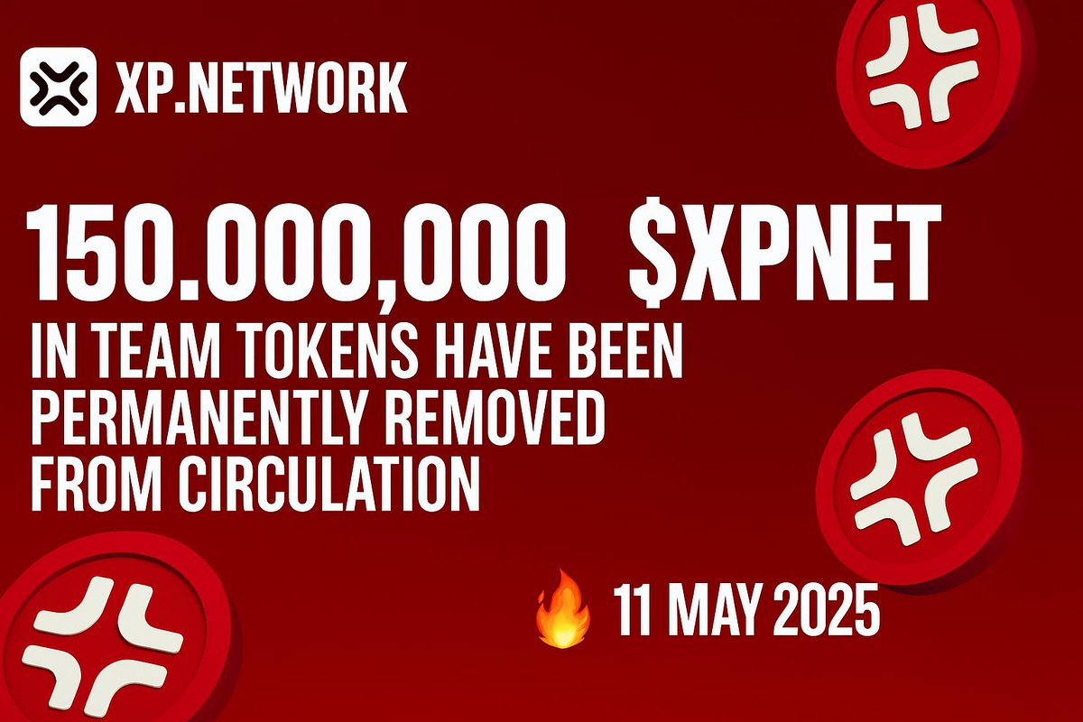 🔥 150M XPNET Team Tokens Burned

In line with the results of our recent community vote, 150 million XPNET tokens originally allocated to the team have now been permanently removed from circulation.

This significant step marks a major milestone in XP.NETWORK’s