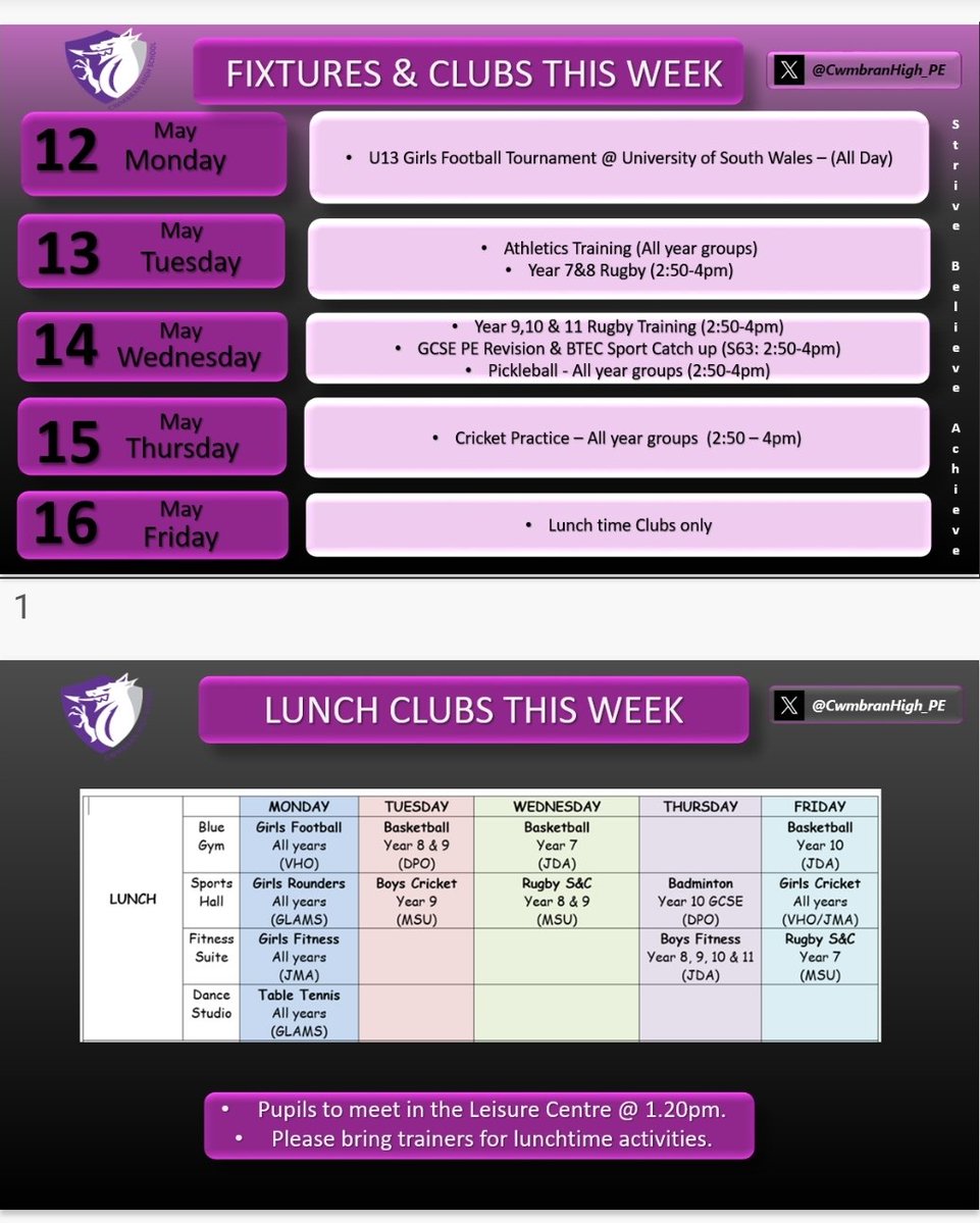 Cwmbran High PE Dept (@cwmbranhigh_pe) on Twitter photo Clubs & Fixtures for this week #getinvolved #trysomethingnew <a href="/CwmbranHead/">Matt Sims</a> <a href="/CwmbranHigh/">Cwmbran High School / Ysgol Uwchradd Cwmbran</a> <a href="/CwmbranHighYr7/">CHS Transition and year 7 with Mrs H</a> <a href="/CwmbHSWellbeing/">CHS Wellbeing</a> Clubs & Fixtures for this week #getinvolved #trysomethingnew <a href="/CwmbranHead/">Matt Sims</a> <a href="/CwmbranHigh/">Cwmbran High School / Ysgol Uwchradd Cwmbran</a> <a href="/CwmbranHighYr7/">CHS Transition and year 7 with Mrs H</a> <a href="/CwmbHSWellbeing/">CHS Wellbeing</a>
