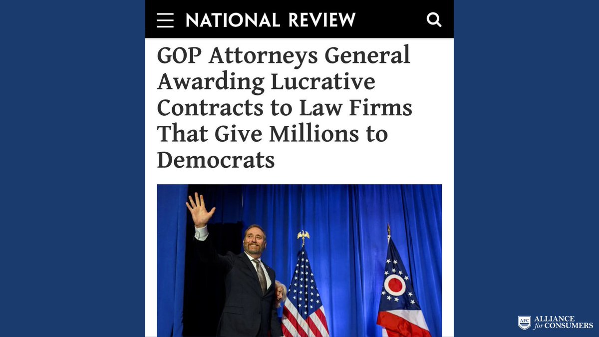 Alliance For Consumers (@for_consumers) on Twitter photo Why are Republican AGs, in solid red states, awarding litigation contracts to prominent law firms that donate almost exclusively to left-wing candidates and causes?
@JackRCrowe & @JamesLynch32 have the story at <a href="/NRO/">National Review</a>:
nationalreview.com/news/gop-attor… Why are Republican AGs, in solid red states, awarding litigation contracts to prominent law firms that donate almost exclusively to left-wing candidates and causes?
@JackRCrowe & @JamesLynch32 have the story at <a href="/NRO/">National Review</a>:
nationalreview.com/news/gop-attor…