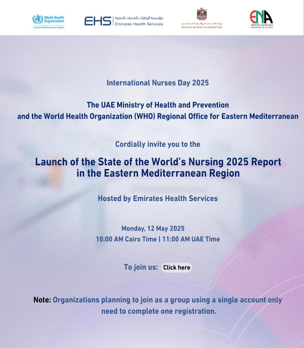 WHO Regional Office for the Eastern Mediterranean (@whoemro) on Twitter photo .<a href="/WHOEMRO/">WHO Regional Office for the Eastern Mediterranean</a> will lead a panel at the launch of the State of the World's Nursing report discussing key insights, findings and recommendations in the Eastern Mediterranean Region.
Register now: us06web.zoom.us/webinar/regist…
#InternationalNursesDay .<a href="/WHOEMRO/">WHO Regional Office for the Eastern Mediterranean</a> will lead a panel at the launch of the State of the World's Nursing report discussing key insights, findings and recommendations in the Eastern Mediterranean Region.
Register now: us06web.zoom.us/webinar/regist…
#InternationalNursesDay