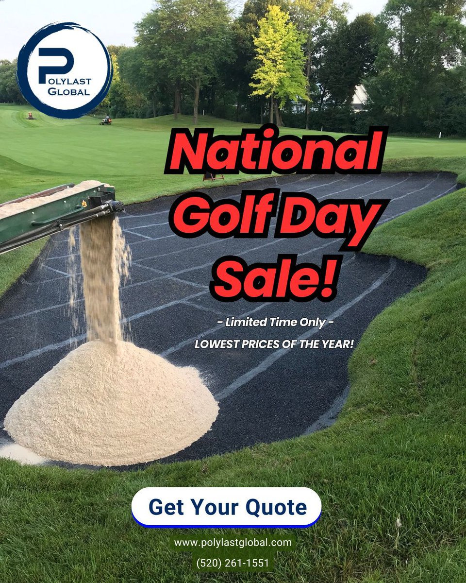 Polylast's tweet image. 🏌️‍♂️ Celebrate National Golf Day with the lowest prices of the year — but only for a limited time! 

📞 Call us to find out what the deal is! Call 520-261-1551 or visit polylastglobal.com. 

#Polylast #PolylastGlobal #NationalGolfDay #Sale #Savings #Golf #Bunker #BunkerLiner