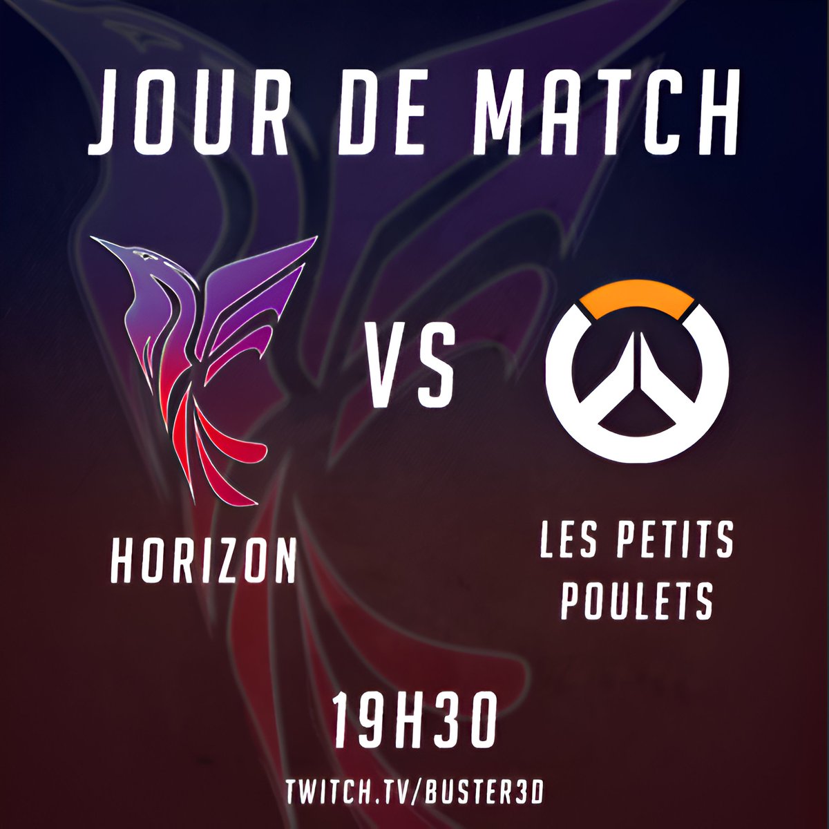 Ce soir c'est match !!

2ème confrontation du stage 2 <a href="/PlayAllForOneFR/">Overwatch AllForOne France</a> vs Les petits poulets ⚡️

C'est ce soir à 19h30, pas de cast mais avec la pov du CEO <a href="/buster_0w/">Félix ''Buster''</a> sur sa chaîne twitch !

🎬 twitch.tv/buster3d