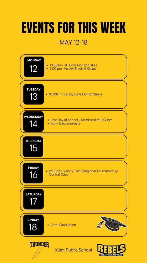 Activity schedule for May 12-18.