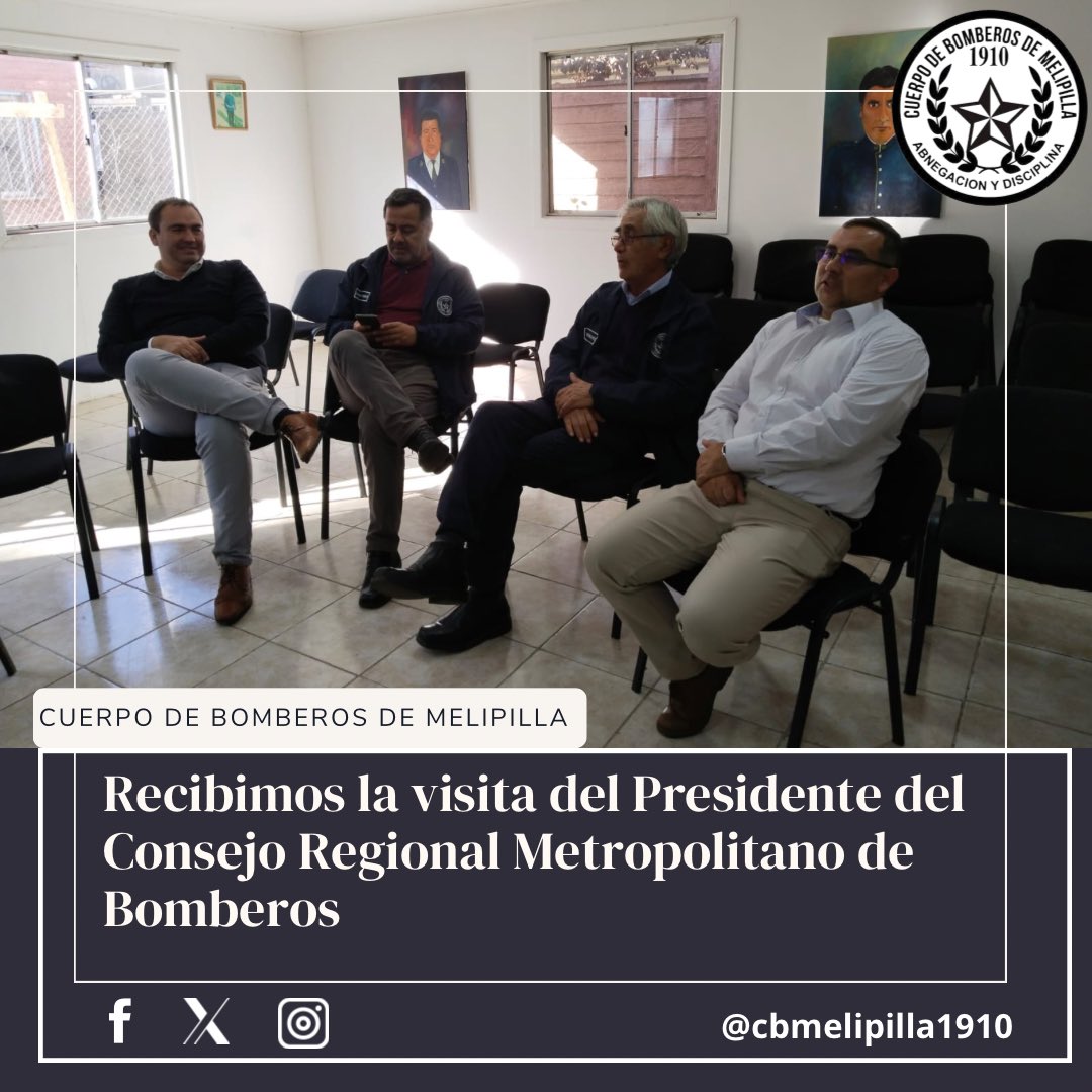 👨🏻‍🚒👩🏻‍🚒 Este sábado recibimos la visita del Presidente del Consejo Regional Metropolitano de Superintendentes, Roberto Valenzuela, junto a Carlos Aros, integrante de la Comisión de Infraestructura. (1/3)
