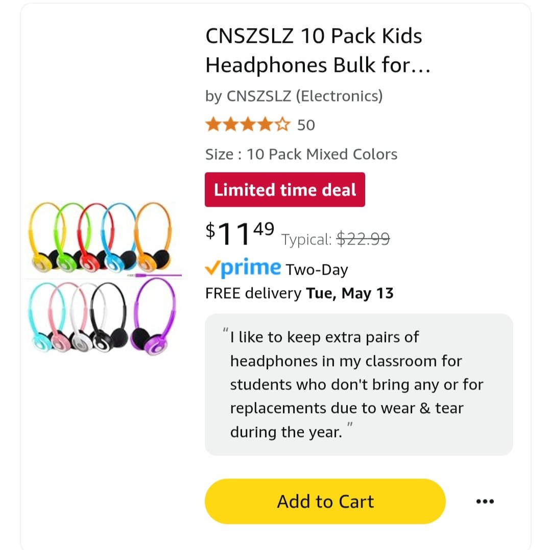 Hoping this reaches someone who can help with headphones. We use them with our class set of iPads for our Phonics program &amp; learning apps. 

amazon.com/hz/wishlist/ls…