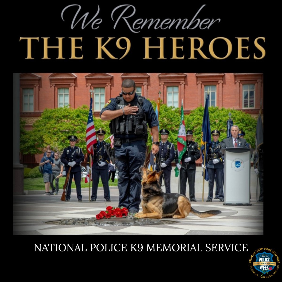 Baltimore County Police Department (@baltcopolice) on Twitter photo As part of the official events of Police Week in Washington, DC, the National Police Dog Foundation hosts the annual National Police K9 Memorial Service today. The memorial service honors the memory of fallen police K9s who have given their lives in the line of duty. As part of the official events of Police Week in Washington, DC, the National Police Dog Foundation hosts the annual National Police K9 Memorial Service today. The memorial service honors the memory of fallen police K9s who have given their lives in the line of duty.