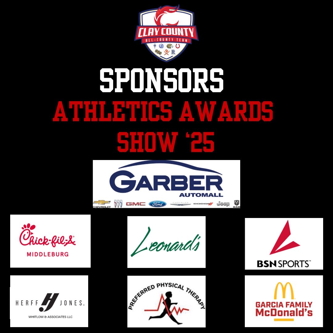 Clay County Athletics (@oneclaysports) on Twitter photo Only 1 more day before the 2025 Clay County Athletic Awards Show!
Thank you to all our sponsors!
You can watch the show LIVE at our <a href="/oneclaysports/">Clay County Athletics</a> YouTube channel or on <a href="/ActionSportsJax/">BrentDanStuartMarcelAlivia</a> 24/7 network - actionsportsjax.com. Only 1 more day before the 2025 Clay County Athletic Awards Show!
Thank you to all our sponsors!
You can watch the show LIVE at our <a href="/oneclaysports/">Clay County Athletics</a> YouTube channel or on <a href="/ActionSportsJax/">BrentDanStuartMarcelAlivia</a> 24/7 network - actionsportsjax.com.