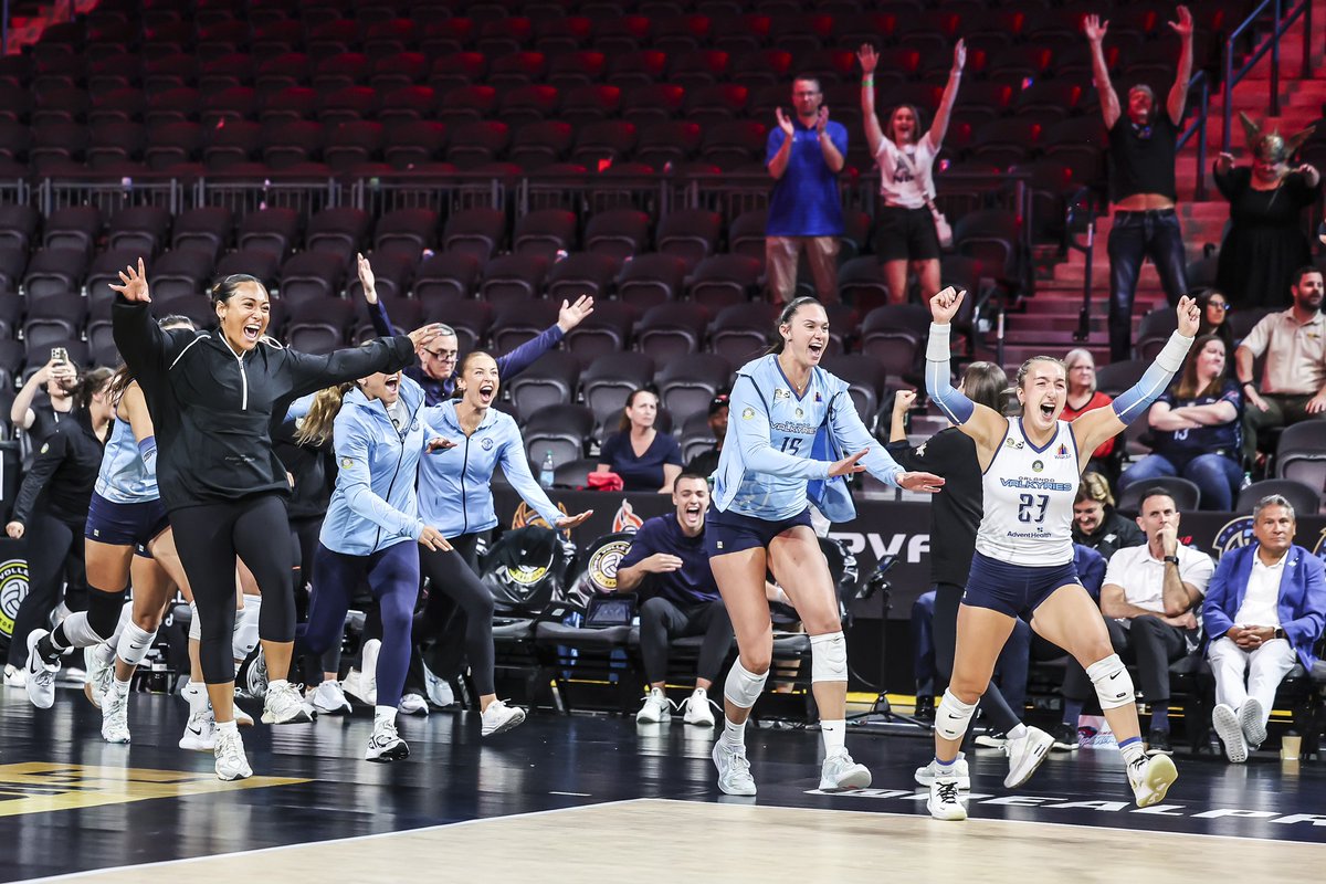 mlvolley's tweet photo. The moment the Orlando Valkyries claimed their spot in the championship match. ⚔️🔥 https://t.co/c3ti4HXkAF