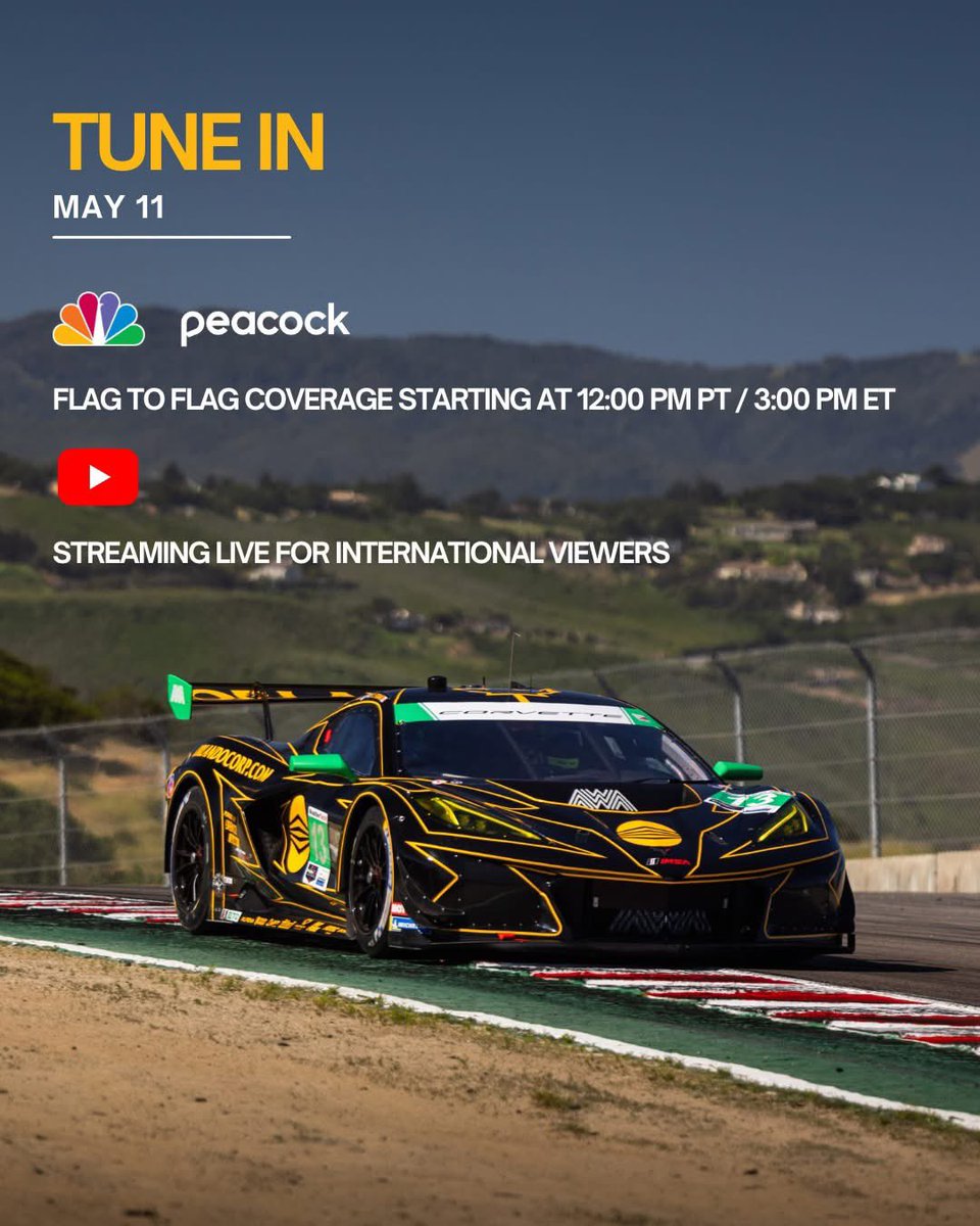 A sprint you won't want to miss 🔥 

Watch all the race day action at Laguna Seca go down live with flag to flag coverage on NBC Network, Peacock, and YouTube for international viewers 📺  For our fellow Canadians, tune in on REVTV 🇨🇦 

///\\\/\///\\\