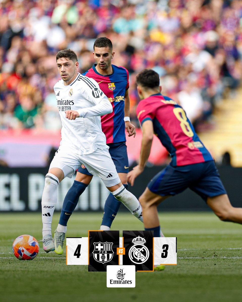 Real Madrid C.F. (@realmadrid) on Twitter photo 🏁 @FCBarcelona_ES 4-3 @RealMadrid
⚽ 5' <a href="/KMbappe/">Kylian Mbappé</a> (p)
⚽ 14' <a href="/KMbappe/">Kylian Mbappé</a>
⚽ 19' Eric García
⚽ 32' Lamine Yamal
⚽ 34' Raphinha
⚽ 45' Raphinha
⚽ 70' <a href="/KMbappe/">Kylian Mbappé</a>
👉 @Emirates 🏁 @FCBarcelona_ES 4-3 @RealMadrid
⚽ 5' <a href="/KMbappe/">Kylian Mbappé</a> (p)
⚽ 14' <a href="/KMbappe/">Kylian Mbappé</a>
⚽ 19' Eric García
⚽ 32' Lamine Yamal
⚽ 34' Raphinha
⚽ 45' Raphinha
⚽ 70' <a href="/KMbappe/">Kylian Mbappé</a>
👉 @Emirates