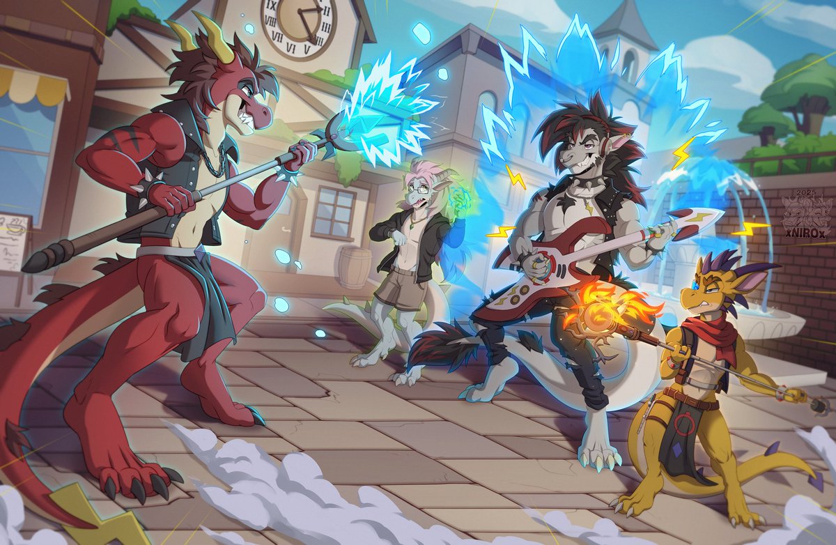 Ragnarosslyng's tweet image. FF battle themed c0mm for @Alcitron_Dragon !!
#furry