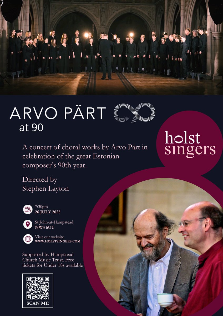 This summer, we'll celebrate Arvo Pärt's 90th birthday with a concert of his music on July 26th in Hampstead. The programme also contains music by his fellow Estonian composers, Kreek and Tormis. Tickets available here holstsingers.com/.../st-john-at…