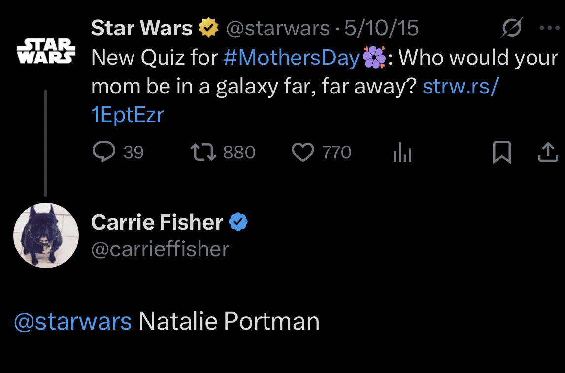 sw_holocron's tweet photo. On this day 10 years ago, Carrie Fisher made this hilarious #MothersDay post https://t.co/O8SQxGZhHk