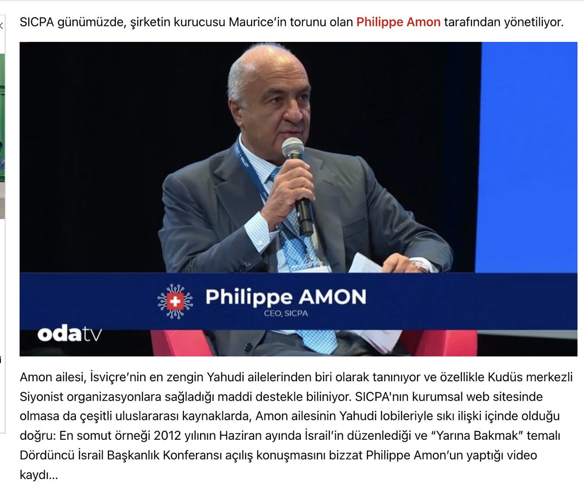 Türkiye'den en kritik işleri yapan Siyonist şirket: SICPA

Banknot paraların mürekkebinden, içki bandrolüne, maç biletlerine, turizm bakanlığı biletlerine en kritik işleri yapıyor.

Sahipleri olan Amon ailesi, İsviçre’nin en zengin Yahudi ailelerinden biri olarak tanınıyor,
