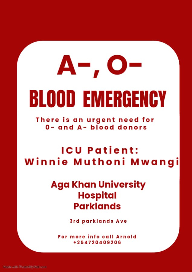 Qoe_Goonette's tweet photo. @damu_sasa
🙏 We are looking for blood donations urgently. If you are O- or A- and are willing to donate, please come to Aga Khan Hospital in parklands.  🙏

More details below https://t.co/Sni02GTMPs
