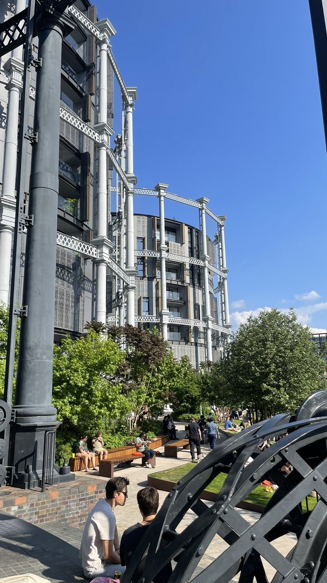 Davidjsalter's tweet image. Wandering around London with my student architect daughter. I love the St Pancras canal basin, really interesting use of the old gas storage towers.
