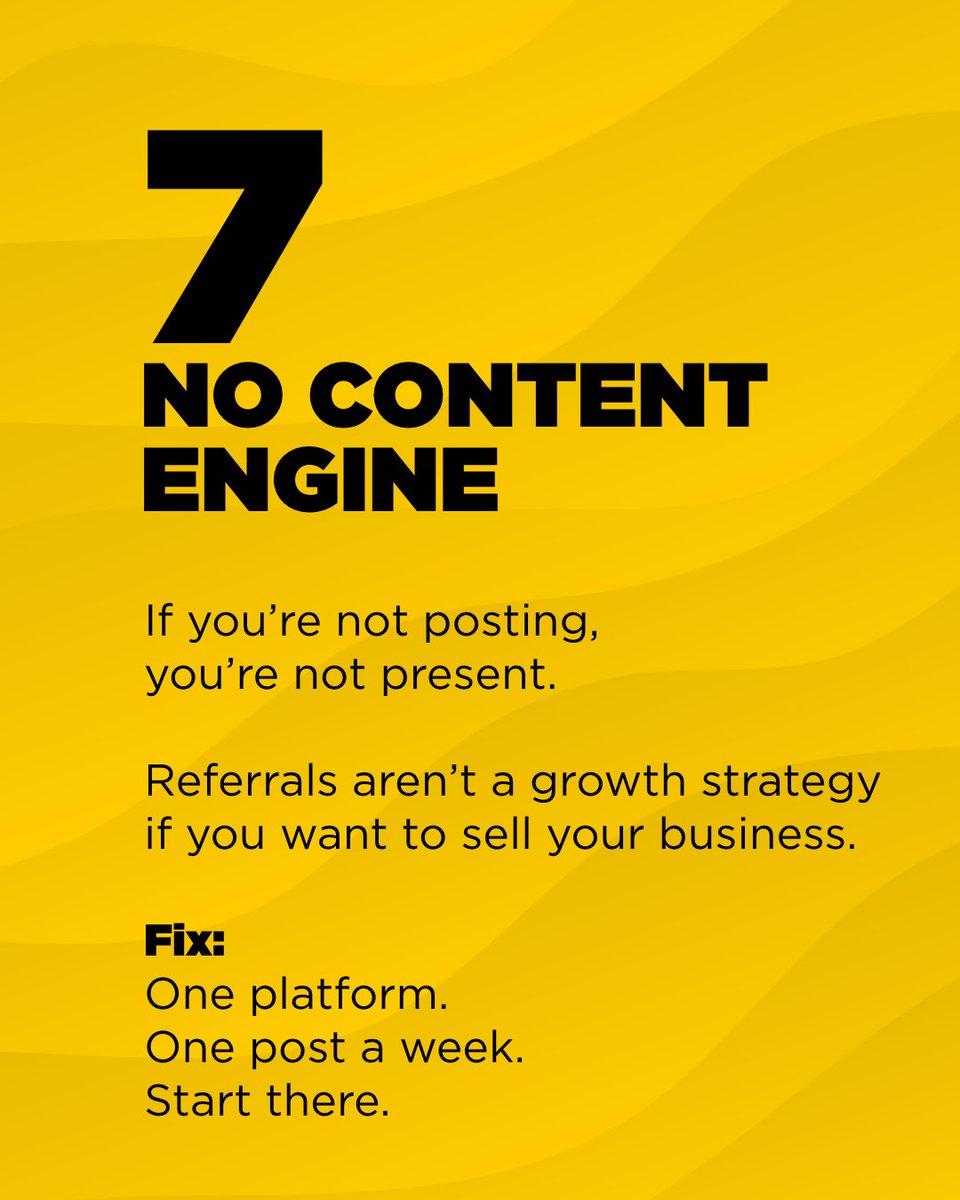 10 Things Killing Your Brand

#7.

🧯No content engine = no momentum.
If you’re not posting weekly, you’re invisible.

📥 Use our 3-pillar system to get unstuck:
mediafarm.co.za/thank-you/?utm…

#10ThingsKillingYourBrand #branding #marketing