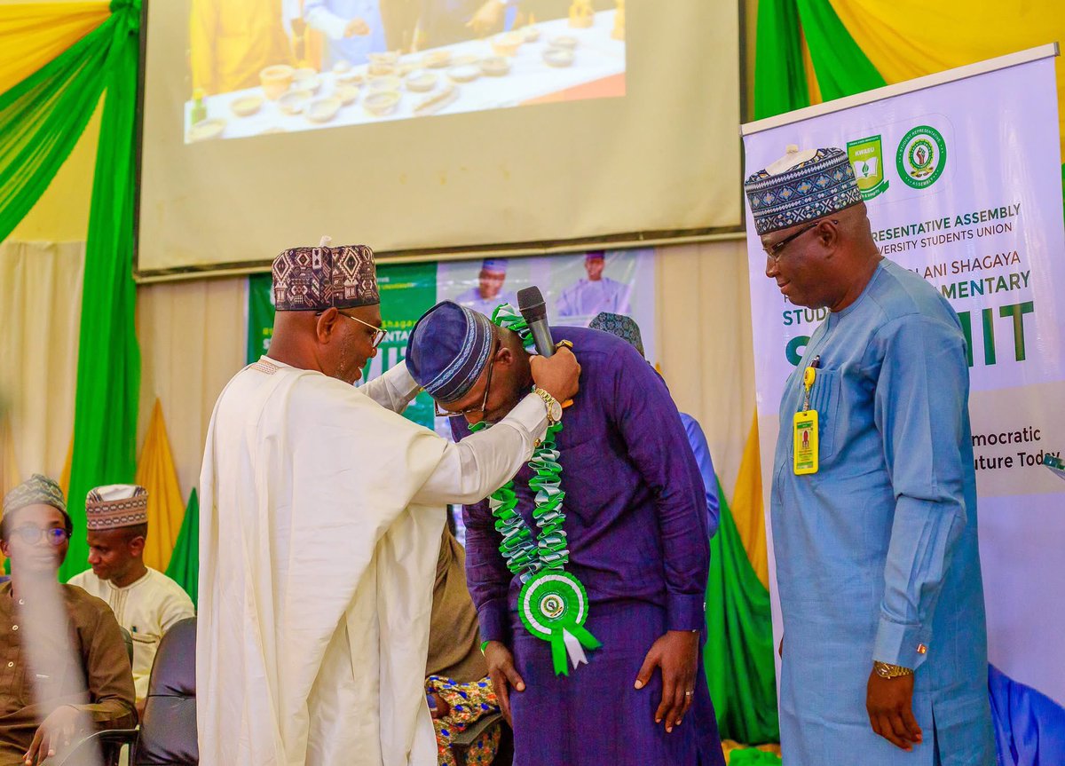 MuktarShagaya's tweet photo. It was an immense honor to serve as the Honoree for the Kwara State University, Malete, Students’ Representative Assembly during their Parliamentary Summit on the theme: ‘Youth Leadership and Democratic Governance: Building the Future Today.’ https://t.co/NbV1WuwprY