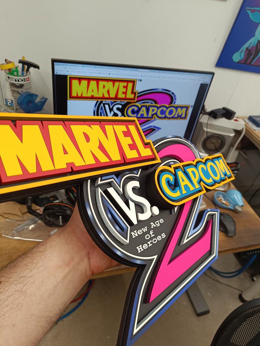 KillerLaserFR's tweet image. Marvel Vs Capcom 2 / spraypaint &amp;amp; aerograph on wood / soon for sale world wide and at @HFSplay HFS Summer 25 @JWonggg 👀 #killerlaser #arcade #marvelvscapcom2 #mvsc2 #gameroom #forsale #marvelvscapcom #retrogaming