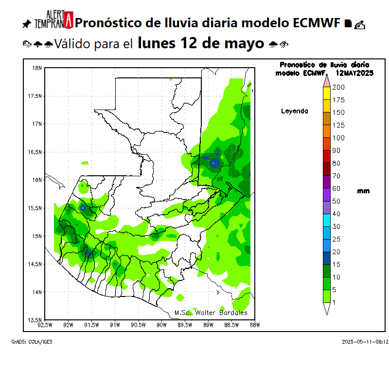 AlertaGt502's tweet photo. 🇬🇹📝Pronóstico del Tiempo para el lunes 12 de mayo
✅Cola del #FrenteFrio42 mantiene lluvias de fuertes a intensas sobre el Norte, Caribe, Franja Transversal del Norte y BocaCosta, vientos arrachados de componente NORTE de hasta 60km/h y ambiente muy fresco
#ClimaGt #TraficoGt https://t.co/tCmh6M0O27
