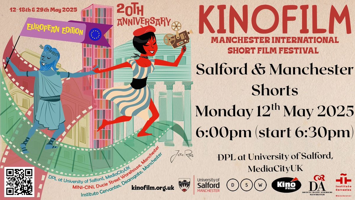 TONIGHT: OPENING NIGHT
Manchester and Salford shorts - start 6:30pm (6:00pm wine reception and networking)
DPL, University of Salford, MediaCityUK

Free event; book your seat here: 

kinofilm.org.uk/salford-openin…