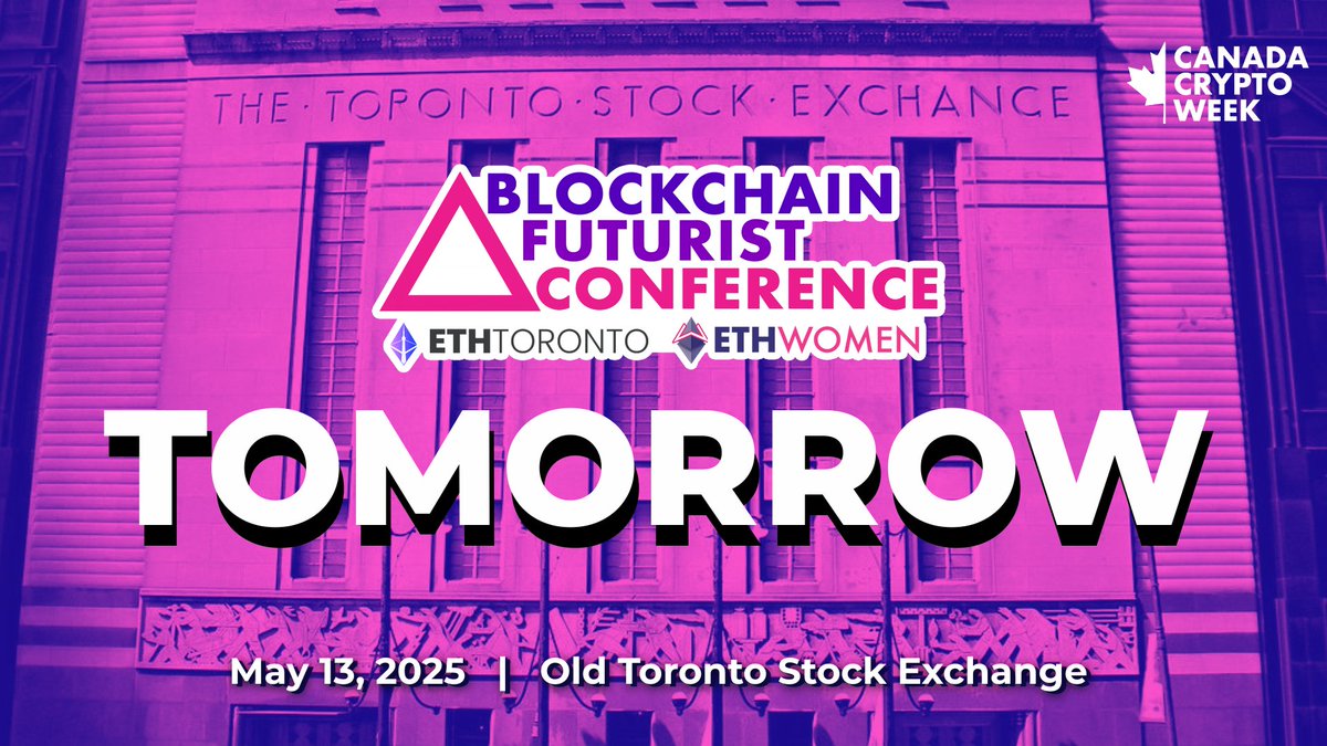 The countdown is almost over... 
⚡️ Blockchain Futurist Conference is TOMORROW ⚡️

Get ready to walk through the historic doors of the Old Toronto Stock Exchange and experience what’s next in crypto, AI, and Web3 🪄 

SEE YOU SOON 🚀 #Futurist25