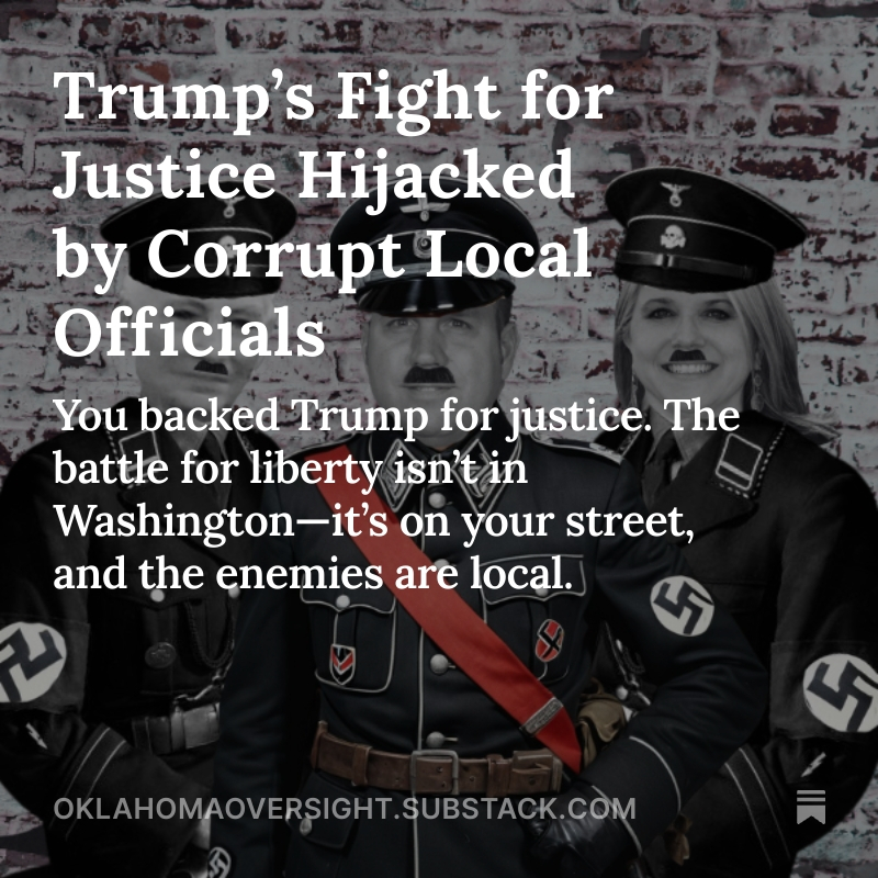 JusticeJane13's tweet photo. #Trump’s Fight for Justice Hijacked by Corrupt Local Officials The battle for liberty isn’t in Washington DC—it’s on your street, and the enemies are local. #Oklahoma #DueProcess #habeus #FairTrial #justice #reformisnotarequest
https://t.co/ohek518MBu https://t.co/0WdYh5luZ0