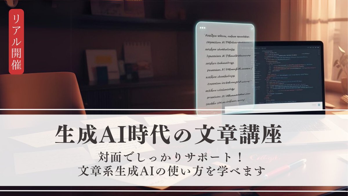 iueno_editor's tweet photo. 【対面でサポート】生成AIと「自分らしい文章」を書こう！

生成AI、使っていますか？
「難しそう…」と感じているなら、ぜひこの対面セミナーへ！

ChatGPTなどを一緒に操作しながら、「自分らしい文章」の書き方を体験できます。
そのキーとなるのは「編集力」です。

動画やオンラインだと不安な方も、対面なら安心！著者が丁寧にサポートします。

ノートPCがあればOK！気軽にご参加ください。

↓↓申し込みはこちら↓↓
https://t.co/BsGk6S9BYf