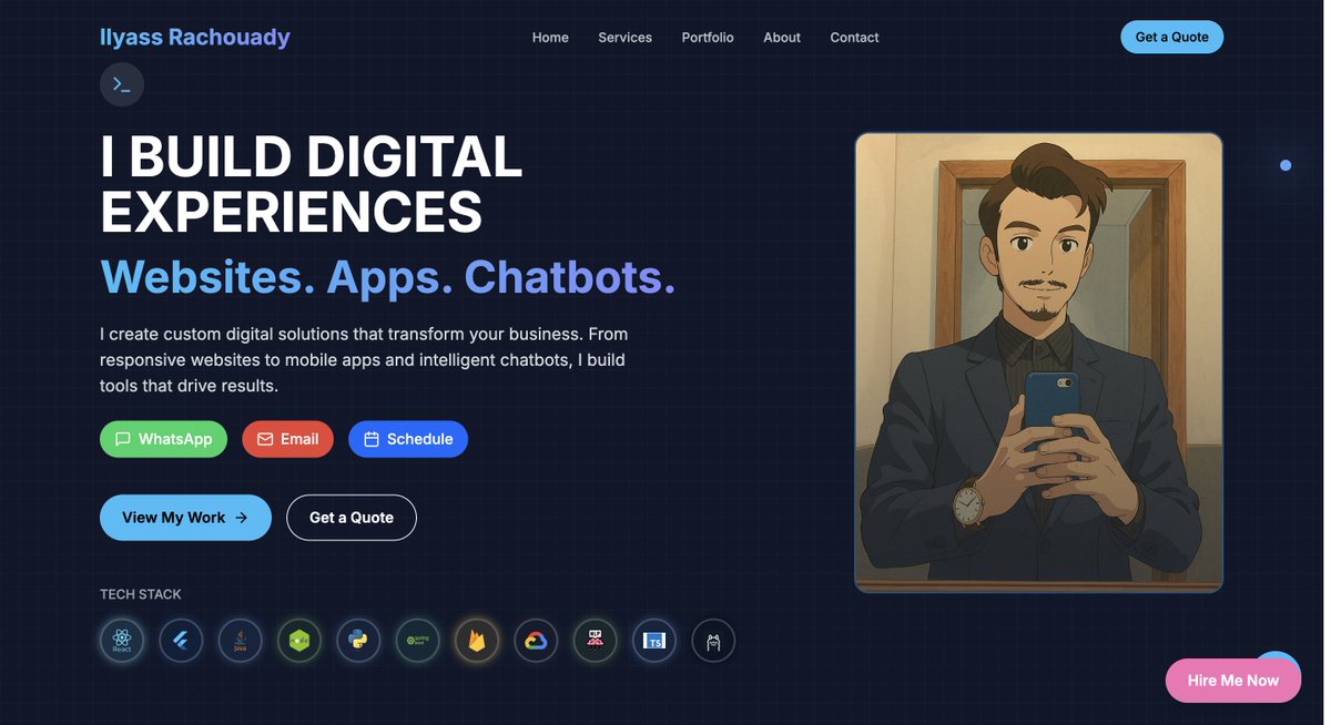 🚀 Excited to share my portfolio website is now live!

 🖥️ ilyassrachouady.site

After months of building real-world projects and honing my skills in web development, AI integrations, and cross-platform apps, I’ve finally wrapped it all up in a space I’m proud to share.

#dev
