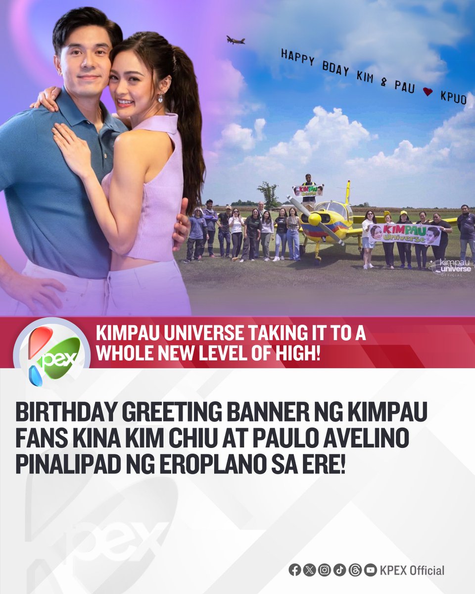OfficialKpex's tweet image. HAPPY BIRTHDAY KIM &amp;amp; PAU! 🫶✨✈️🎉

LOOK: Birthday greeting banner ng KimPau fans kina Kim Chiu at Paulo Avelino, pinalipad ng eroplano sa ere!

SCREENGRAB: @KPUniversEvents /@KimpauUniverse 

@prinsesachinita @mepauloavelino